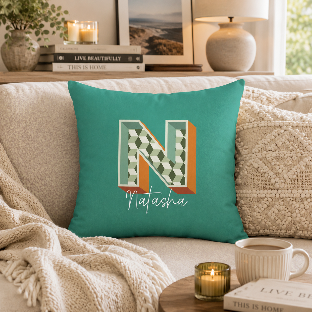 Personalized Initial N Pillow for Her - Custom Name Home Decor