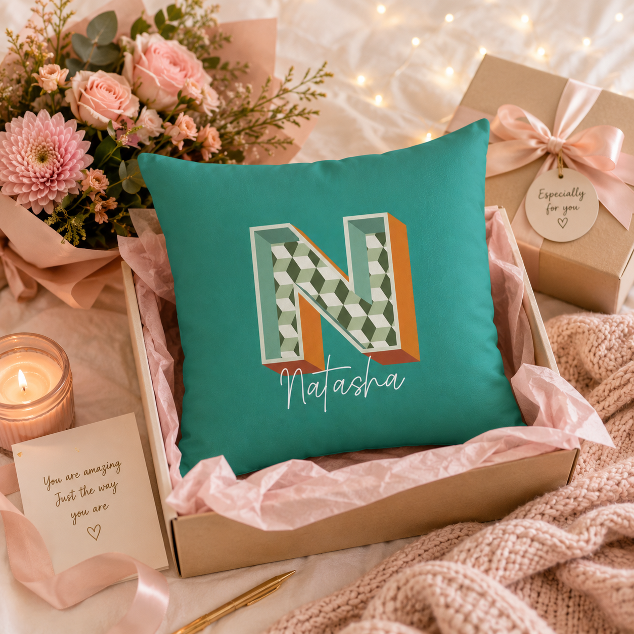 Personalized Initial N Pillow for Her - Custom Name Home Decor