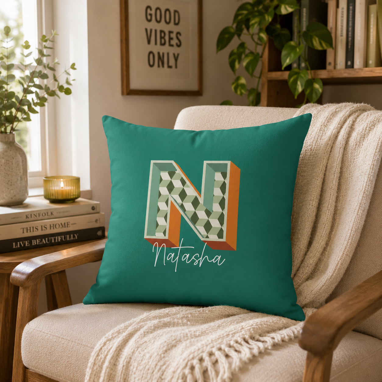 Personalized Initial N Pillow for Her - Custom Name Home Decor