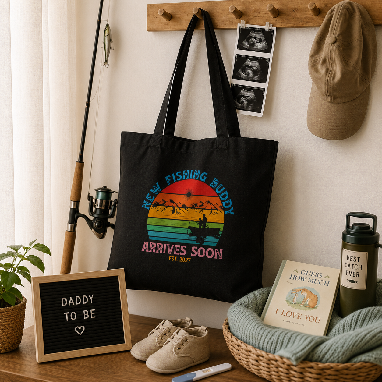 Personalized New Fishing Buddy Tote Bag - Pregnancy Announcement