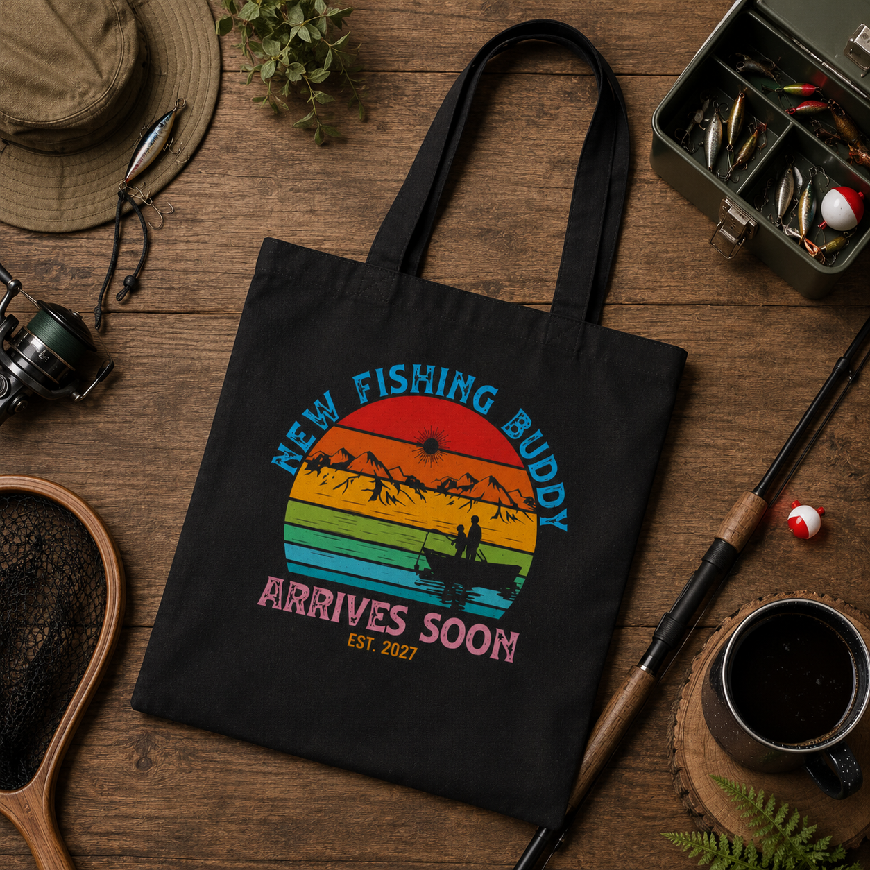 Personalized New Fishing Buddy Tote Bag - Pregnancy Announcement
