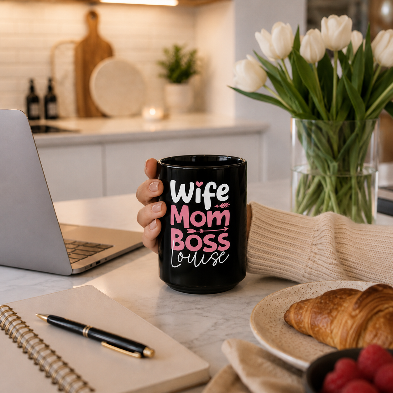 Personalized Wife Mom Boss Mug - Pink Design Custom Name