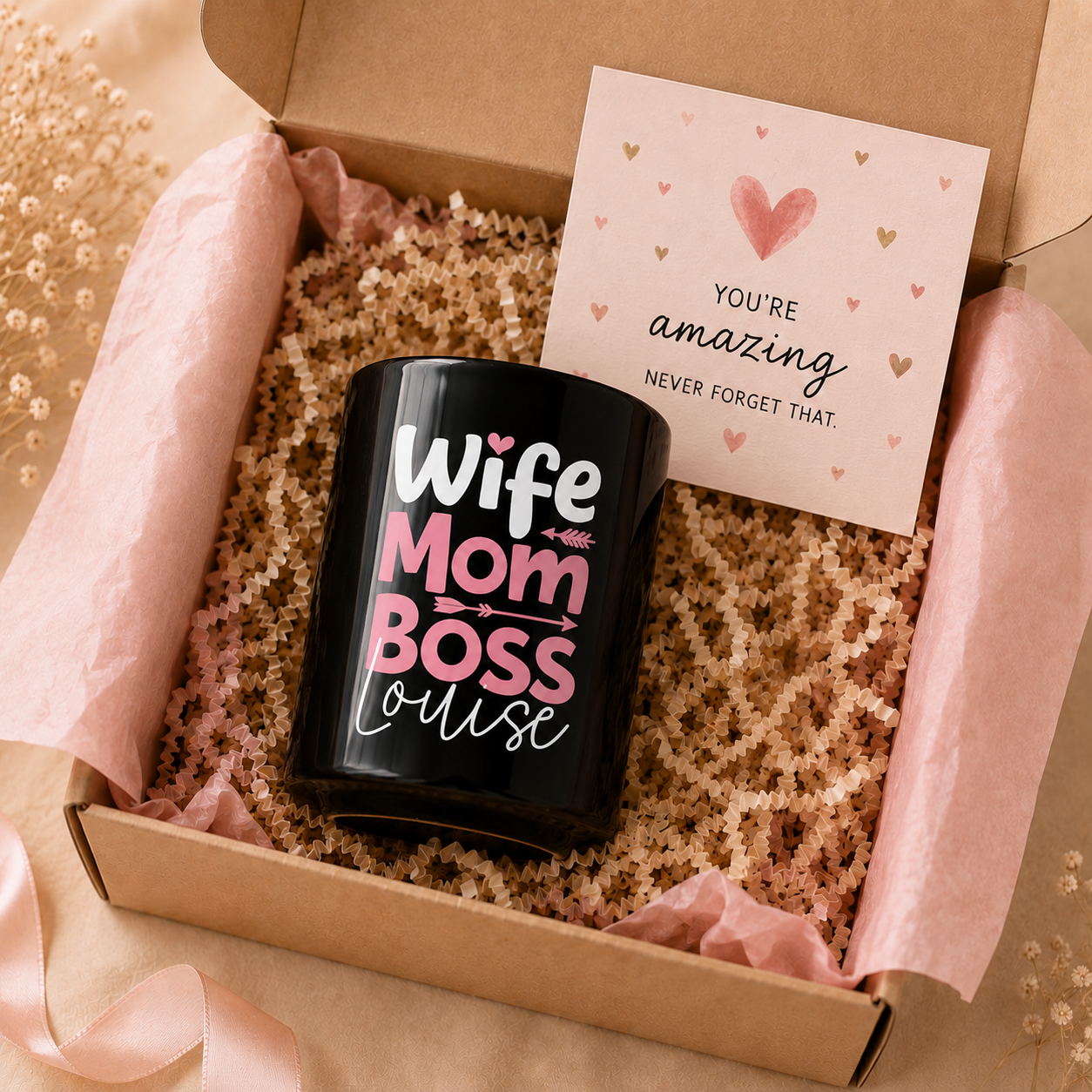 Personalized Wife Mom Boss Mug - Pink Design Custom Name