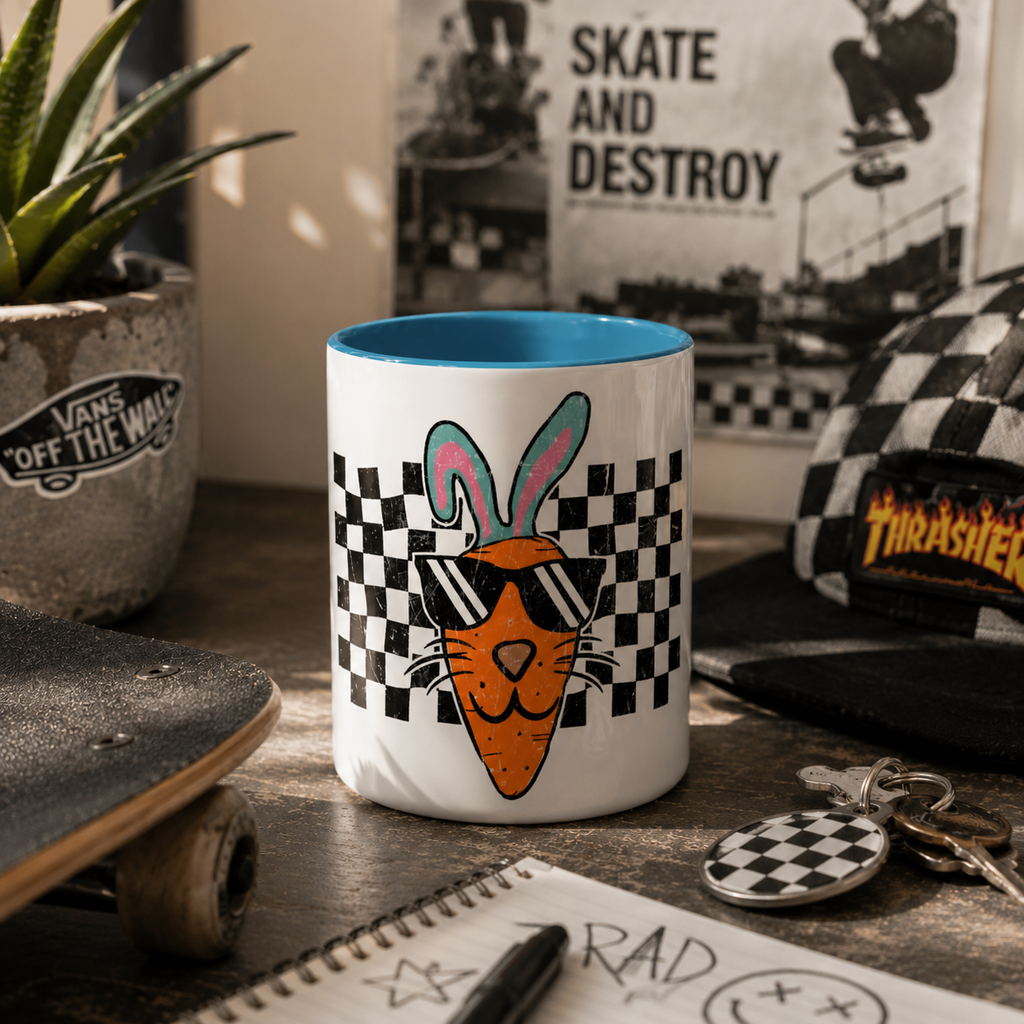 Cool Carrot Bunny mug back view - clean white reverse side