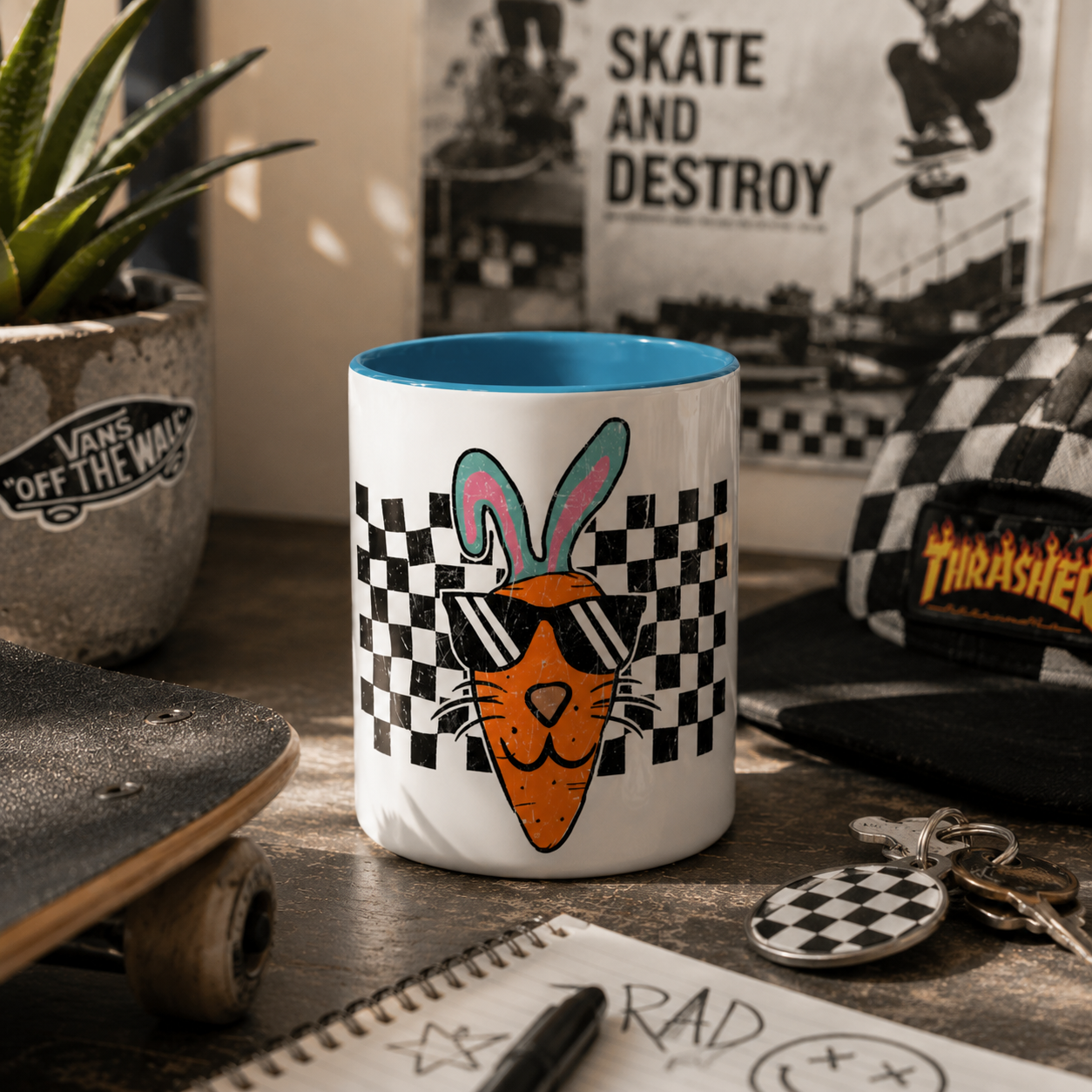 Cool Carrot Bunny mug back view - clean white reverse side