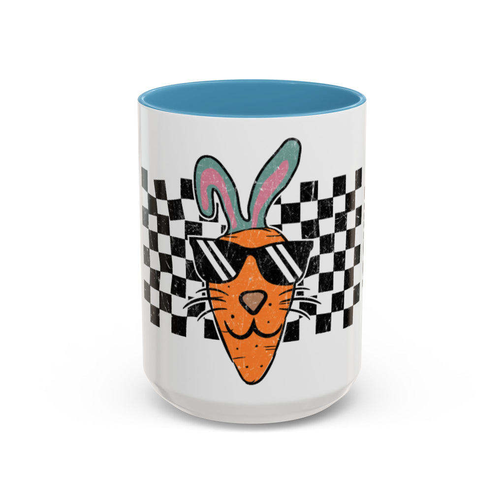 Cool Carrot Bunny mug in home setting - funny birthday or Easter gift idea