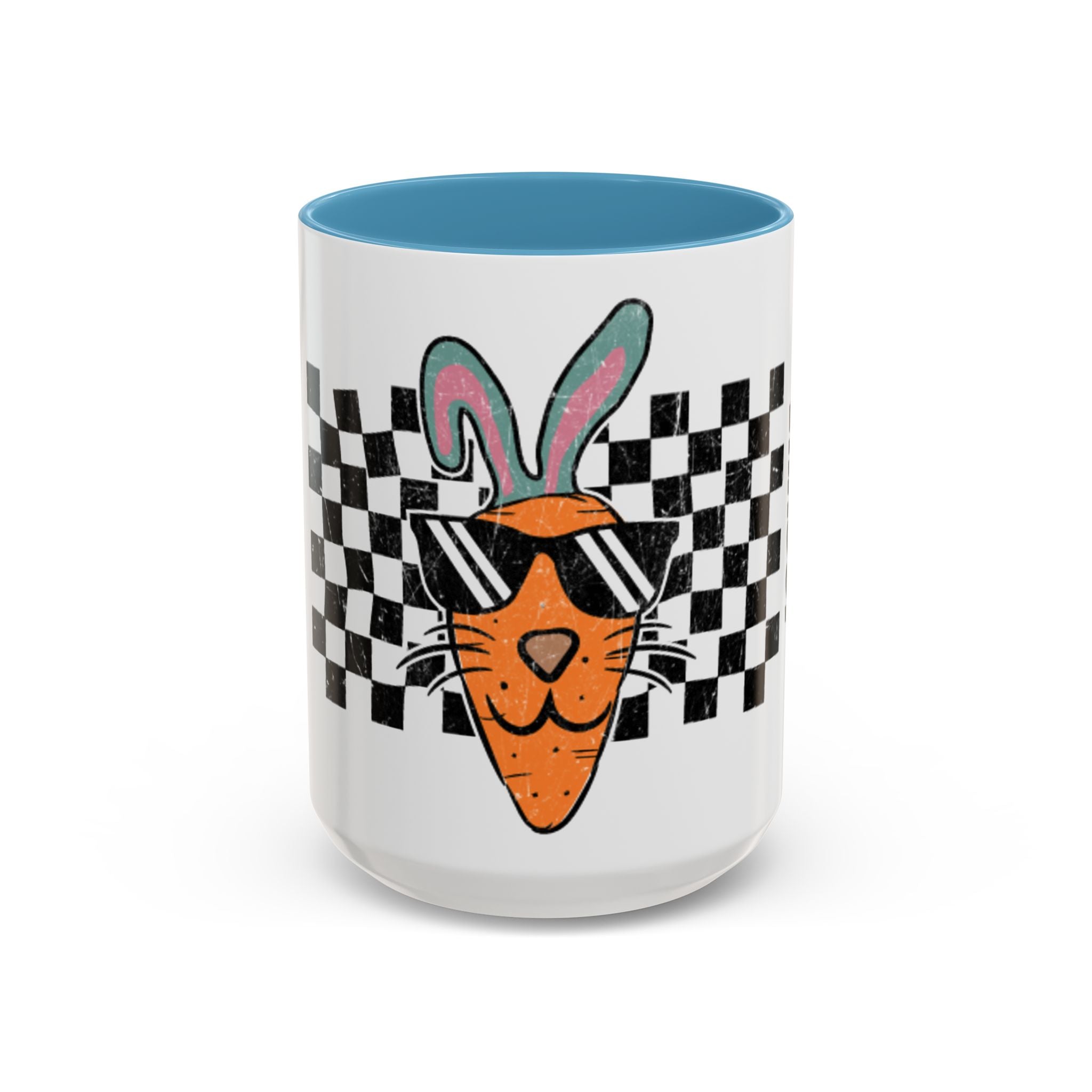Cool Carrot Bunny mug in home setting - funny birthday or Easter gift idea
