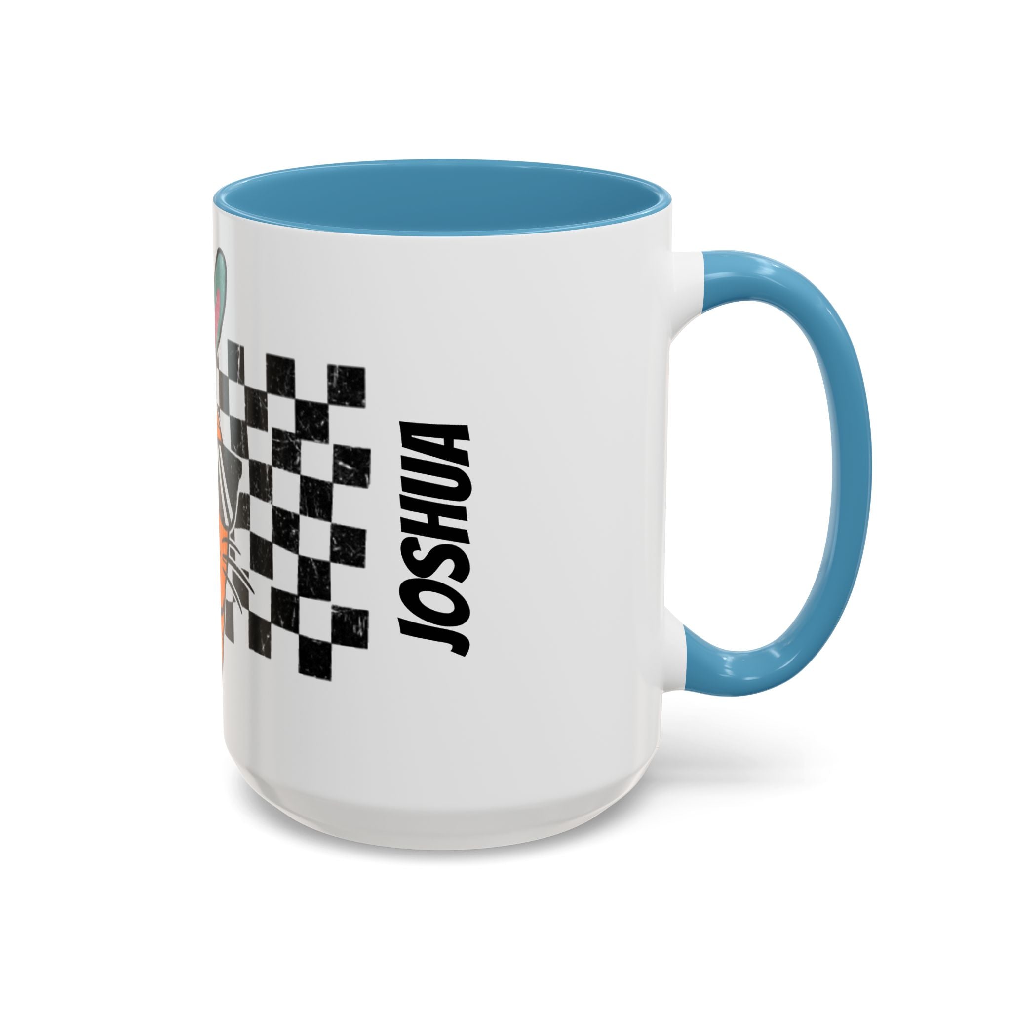 Cool Carrot Bunny mug red accent variant - retro bunny with sunglasses on checkerboard