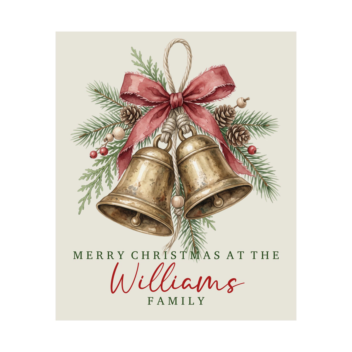 Personalized brass bells family Christmas poster with custom family name