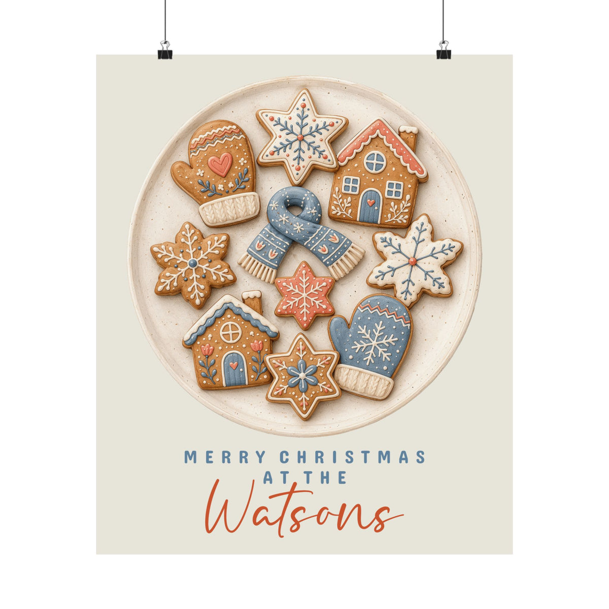Unframed Christmas cookies family poster hanging on a wall, print preview