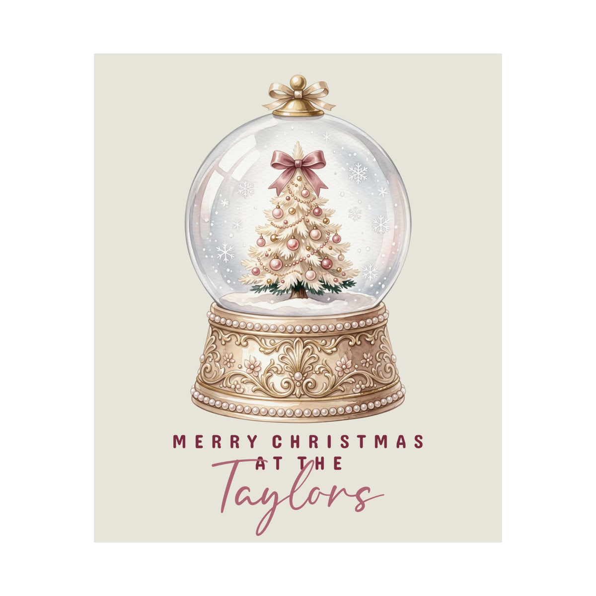 Personalized vintage snow globe family Christmas poster with custom family name
