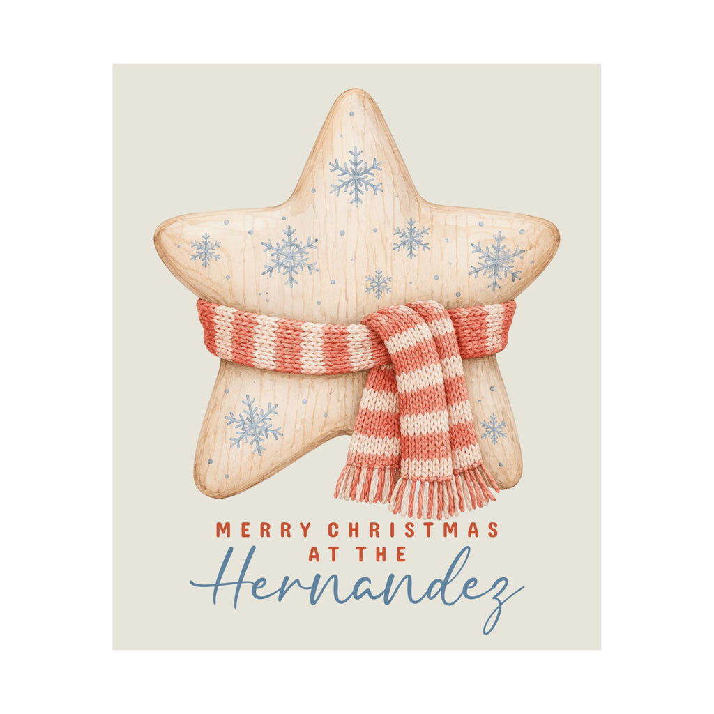 Personalized wooden star family Christmas poster with custom family name