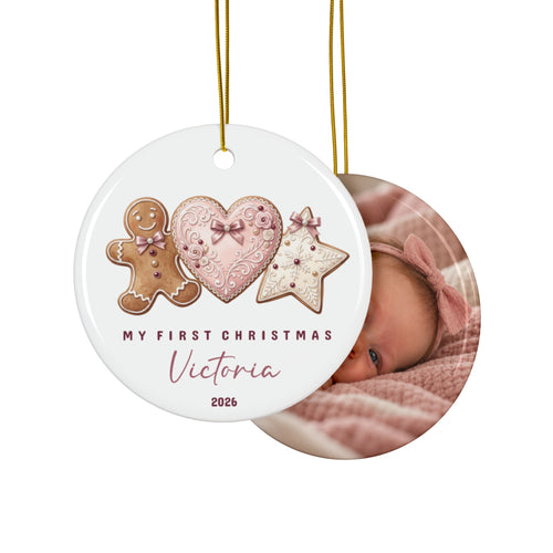 Double-sided Christmas cookies first Christmas ornament with baby photo on the back