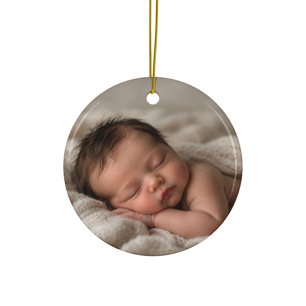 Back of the mouse first Christmas ornament, printed with your own baby photo