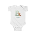Personalized B baby bodysuit with bear – white cotton onesie with custom name