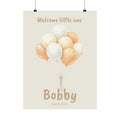 Personalized balloon bunch nursery poster with custom baby name and birth date