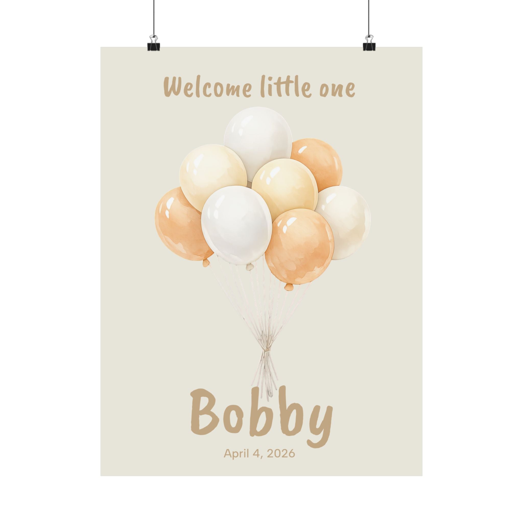 Personalized balloon bunch nursery poster with custom baby name and birth date