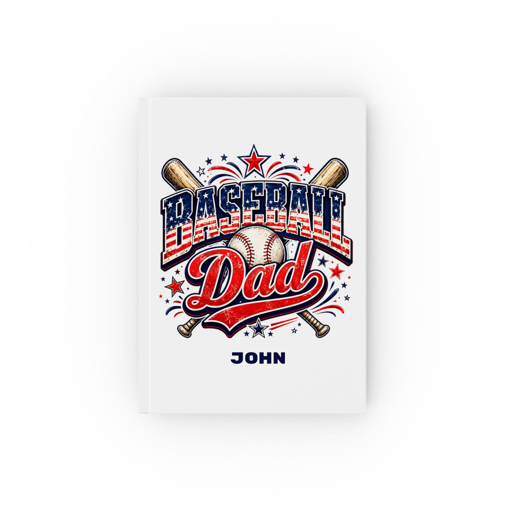 Personalized Baseball Dad journal – white hardcover with retro patriotic design and name John
