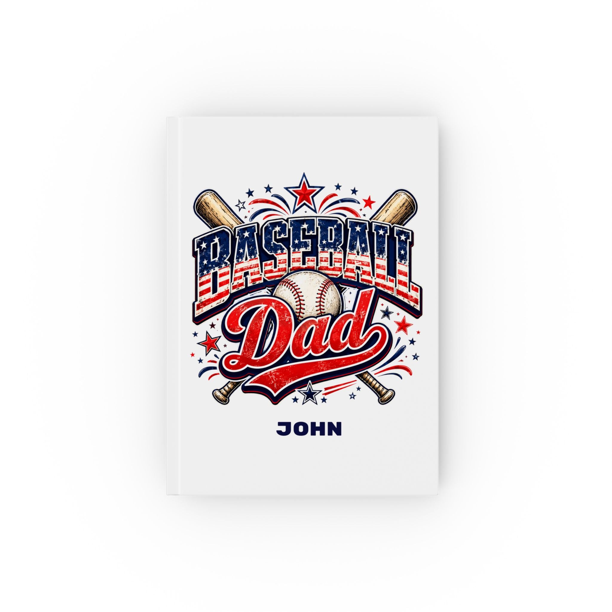 Personalized Baseball Dad journal – white hardcover with retro patriotic design and name John