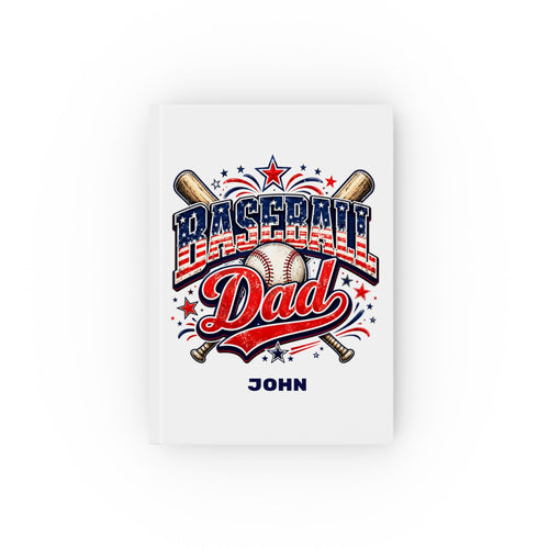 Personalized Baseball Dad journal – white hardcover with retro patriotic design and name John