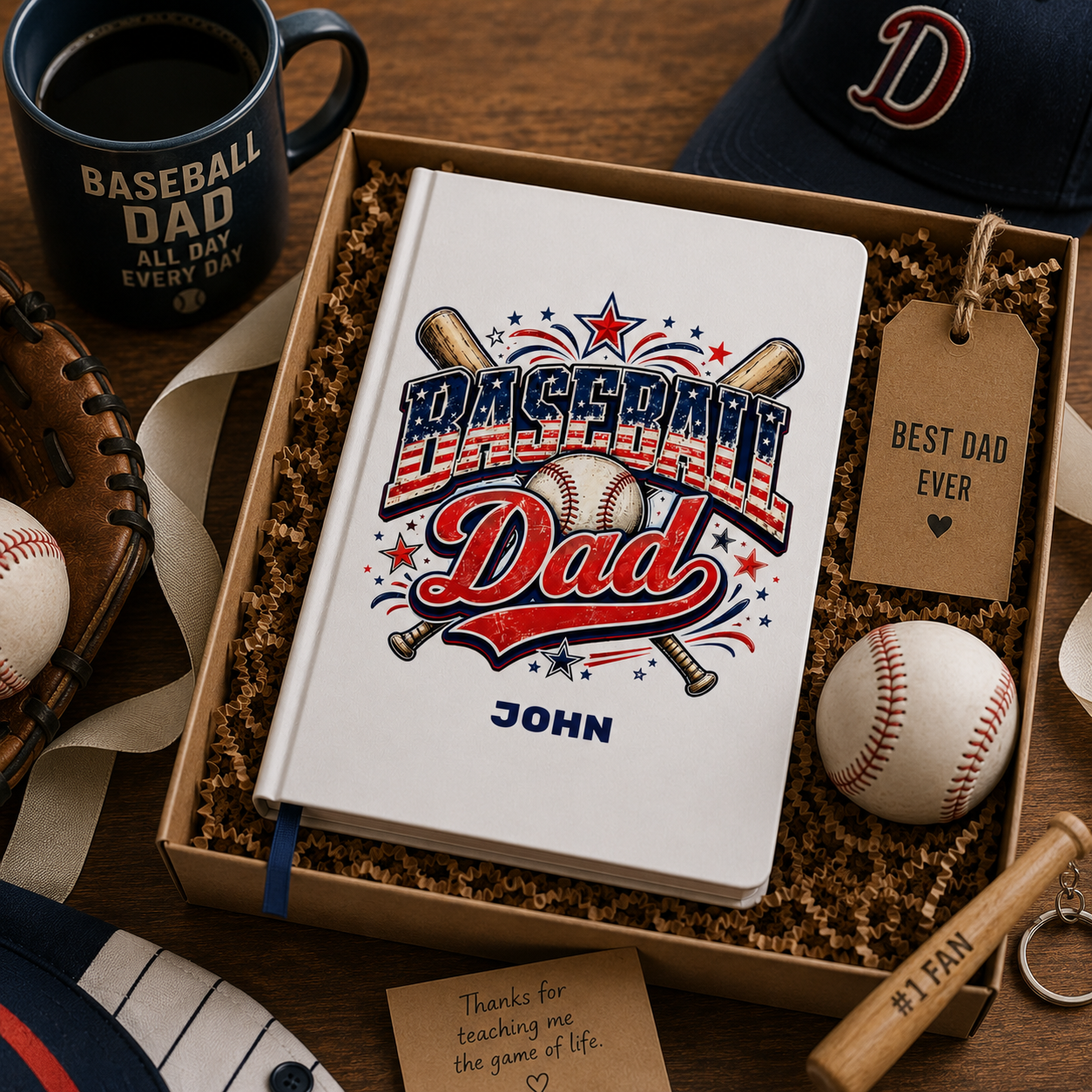 Personalized Baseball Dad journal lifestyle – on desk with pen