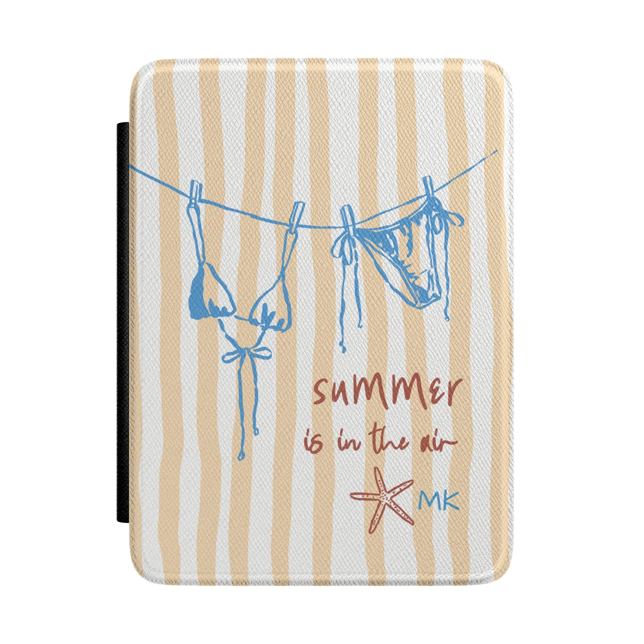 Personalized beach kindle case with summer swimsuit line art design, main product shot