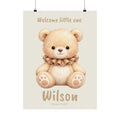 Personalized bear with ruffle collar nursery poster, custom baby name and birth date