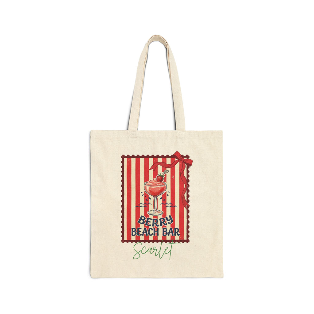 Personalized berry beach bar canvas tote bag with custom name, frozen daiquiri design