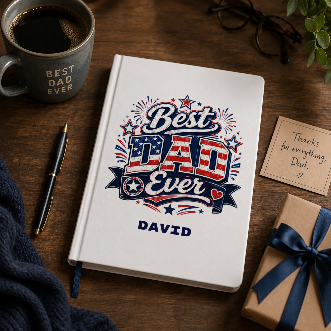 Best Dad Ever hardcover notebook open flat – showing 90gsm lined pages