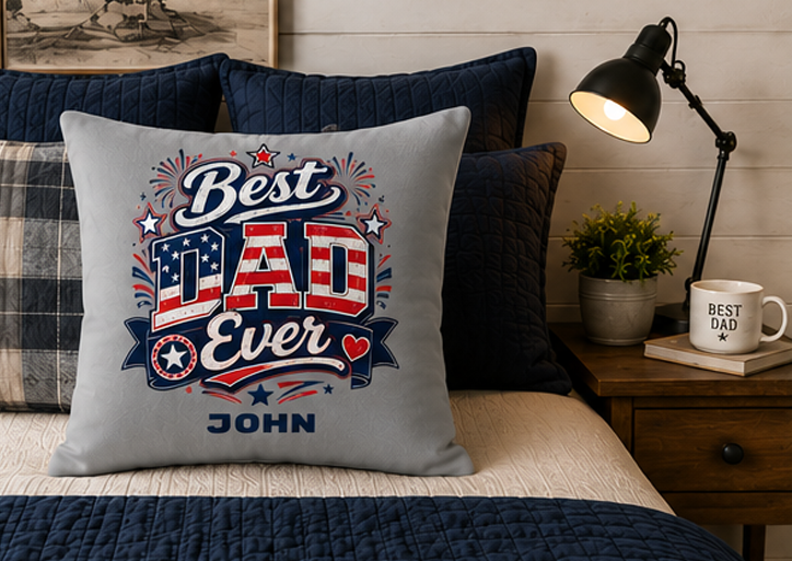 Best Dad Ever throw pillow on couch – personalized dad gift