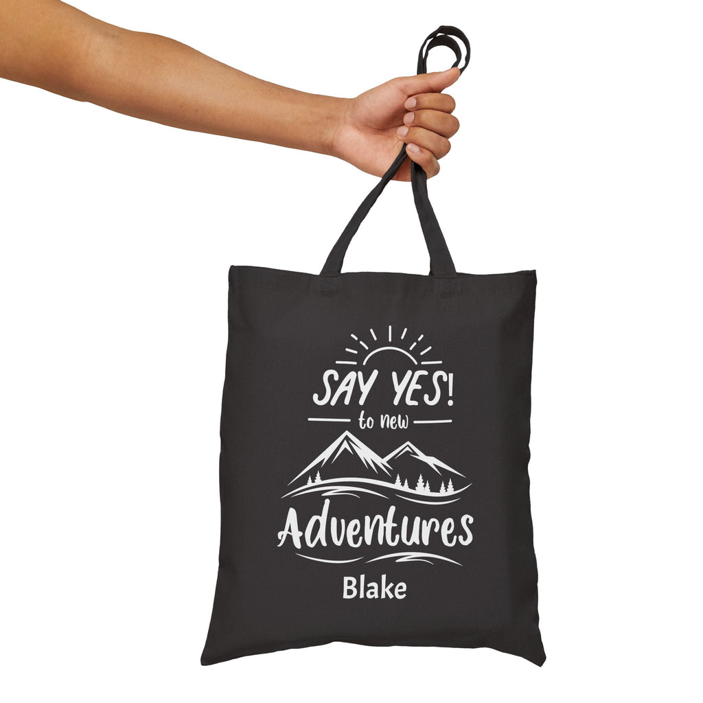 Personalized say yes to new adventures canvas tote bag size and dimensions reference