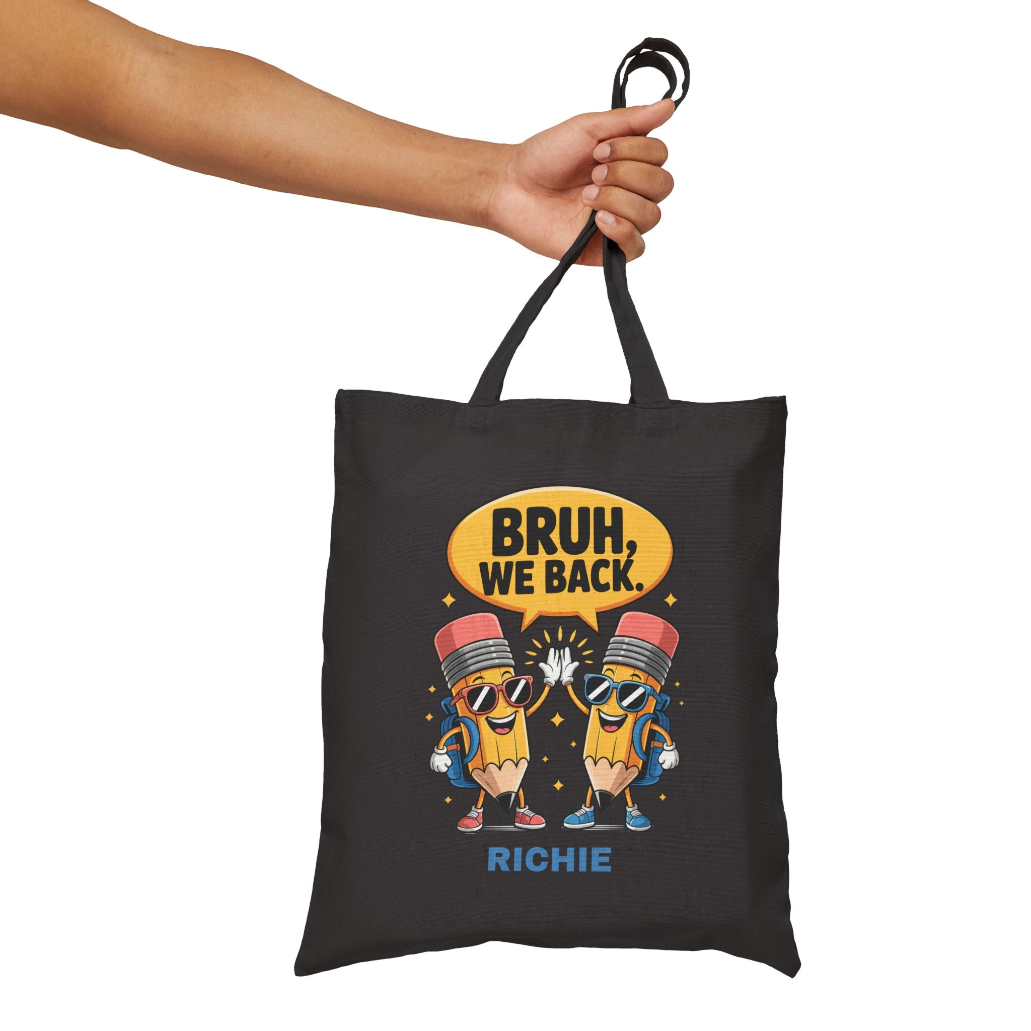 Personalized Bruh We Back canvas tote bag size and dimensions reference