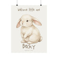 Personalized watercolor bunny nursery poster with custom baby name and birth date