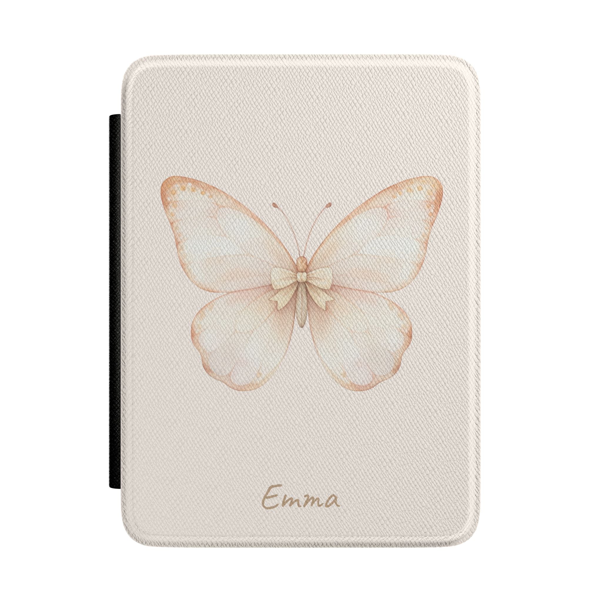 Personalized butterfly kindle case with cream butterfly design, main product shot
