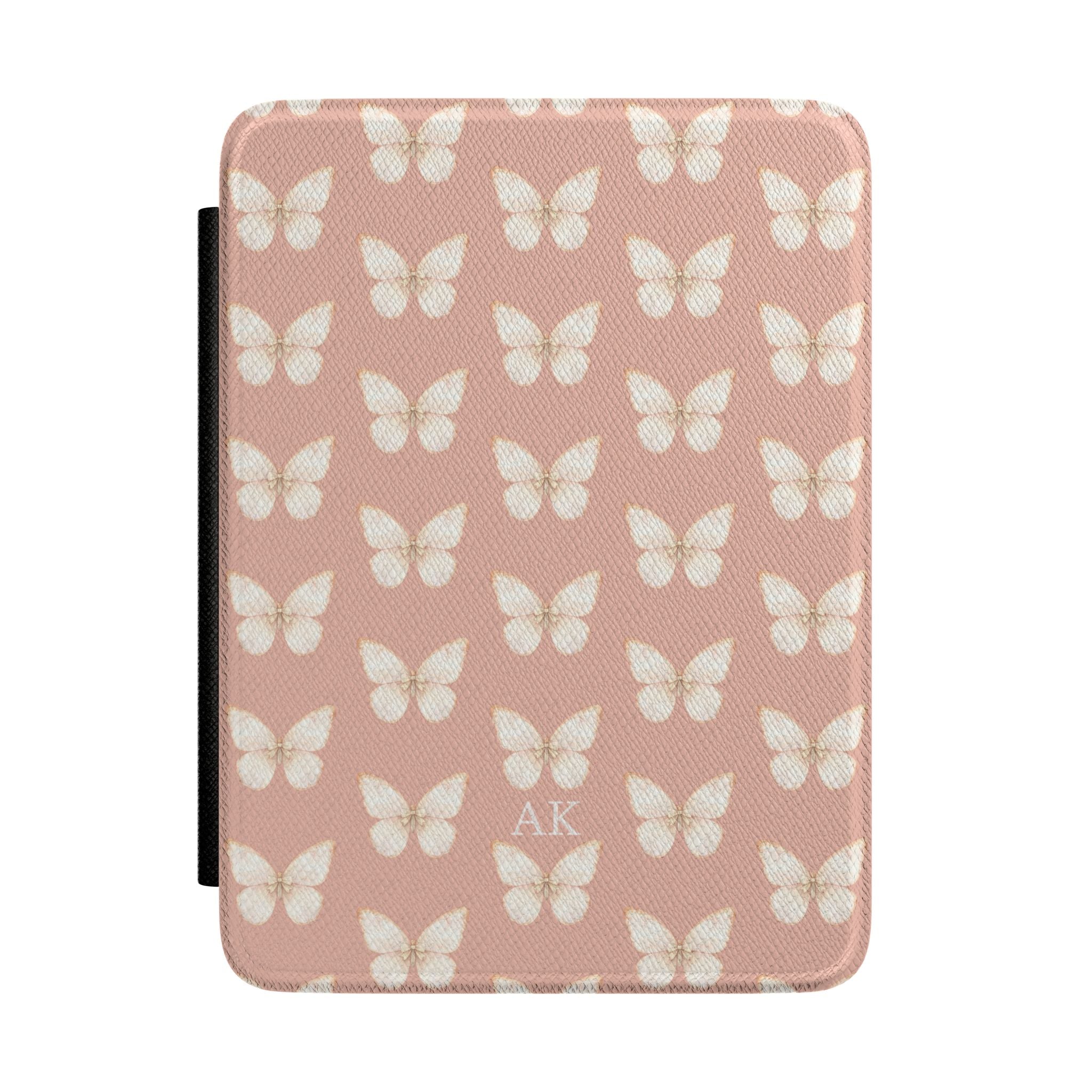 Personalized butterfly kindle case with repeating butterfly pattern design, main product shot