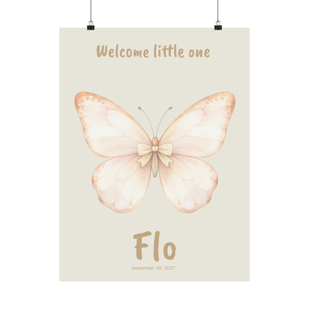 Personalized butterfly nursery poster with custom baby name and birth date