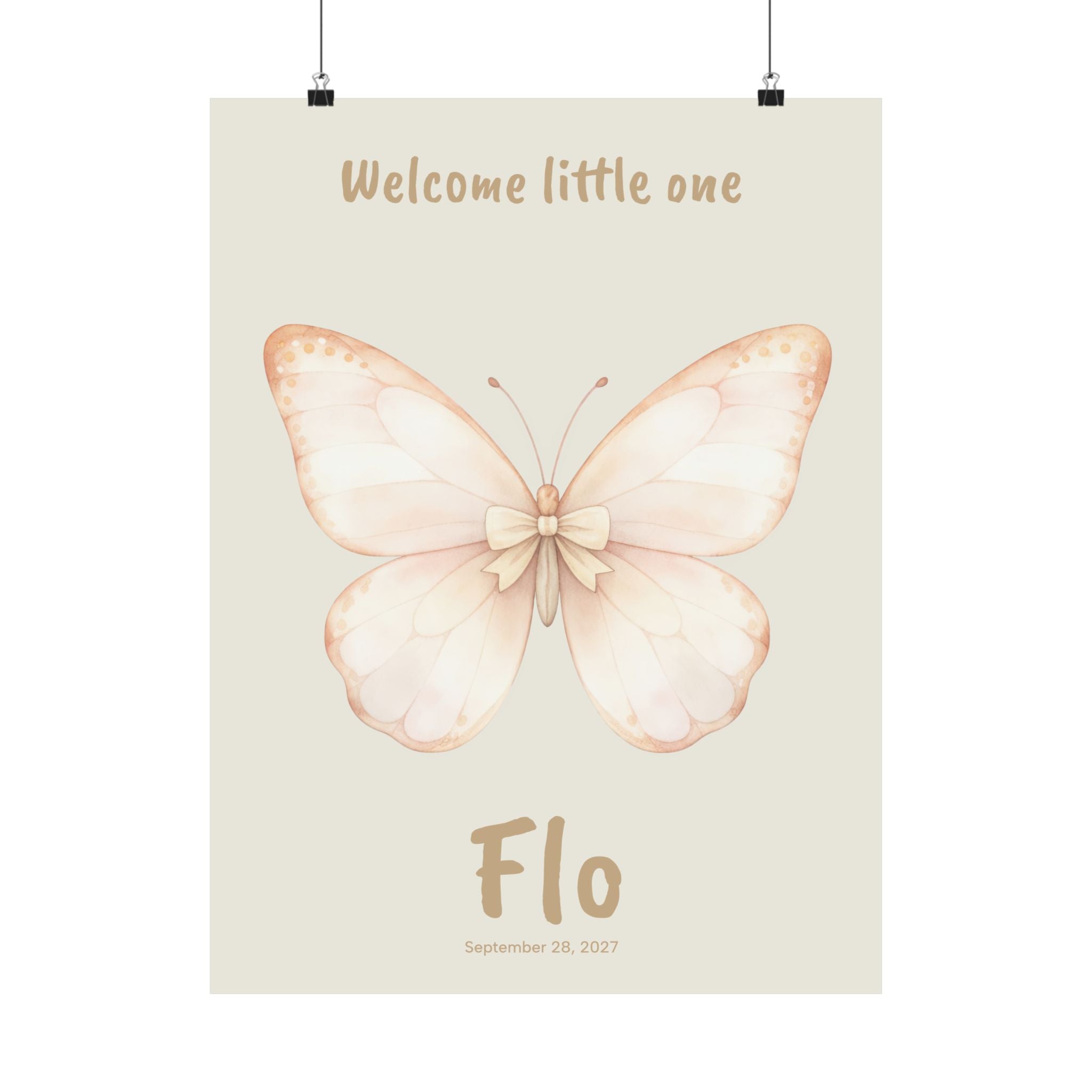Personalized butterfly nursery poster with custom baby name and birth date