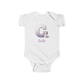 Personalized C baby bodysuit with cat – white cotton onesie with custom name