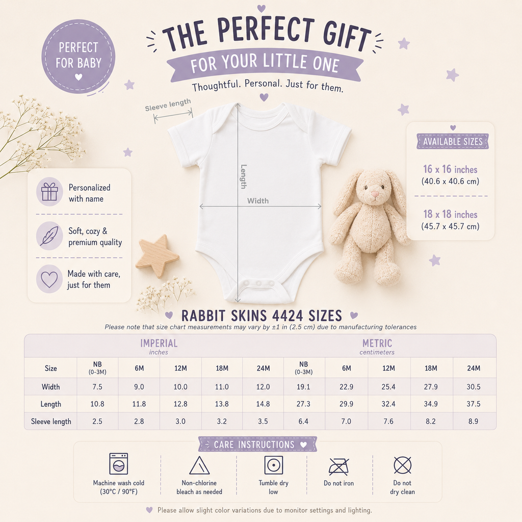 Baby bodysuit C with cat – size guide newborn to 18 months