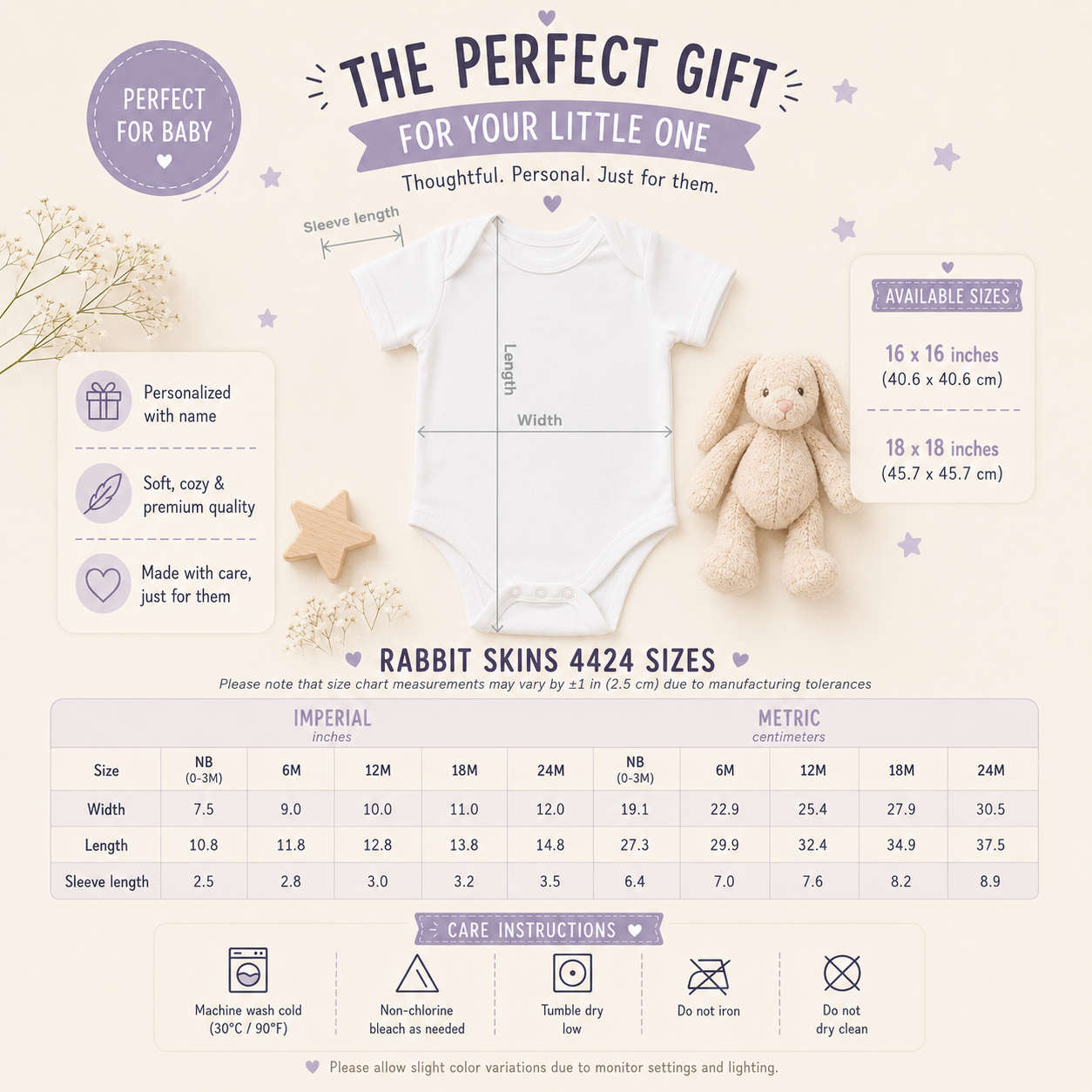 Baby bodysuit C with cat – size guide newborn to 18 months