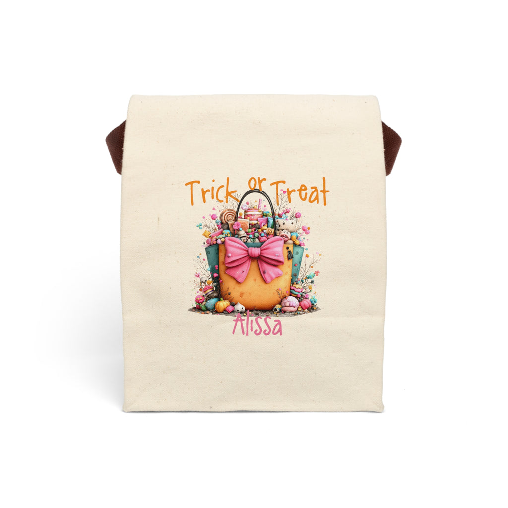Personalized Trick or Treat candy tote canvas lunch bag with custom name