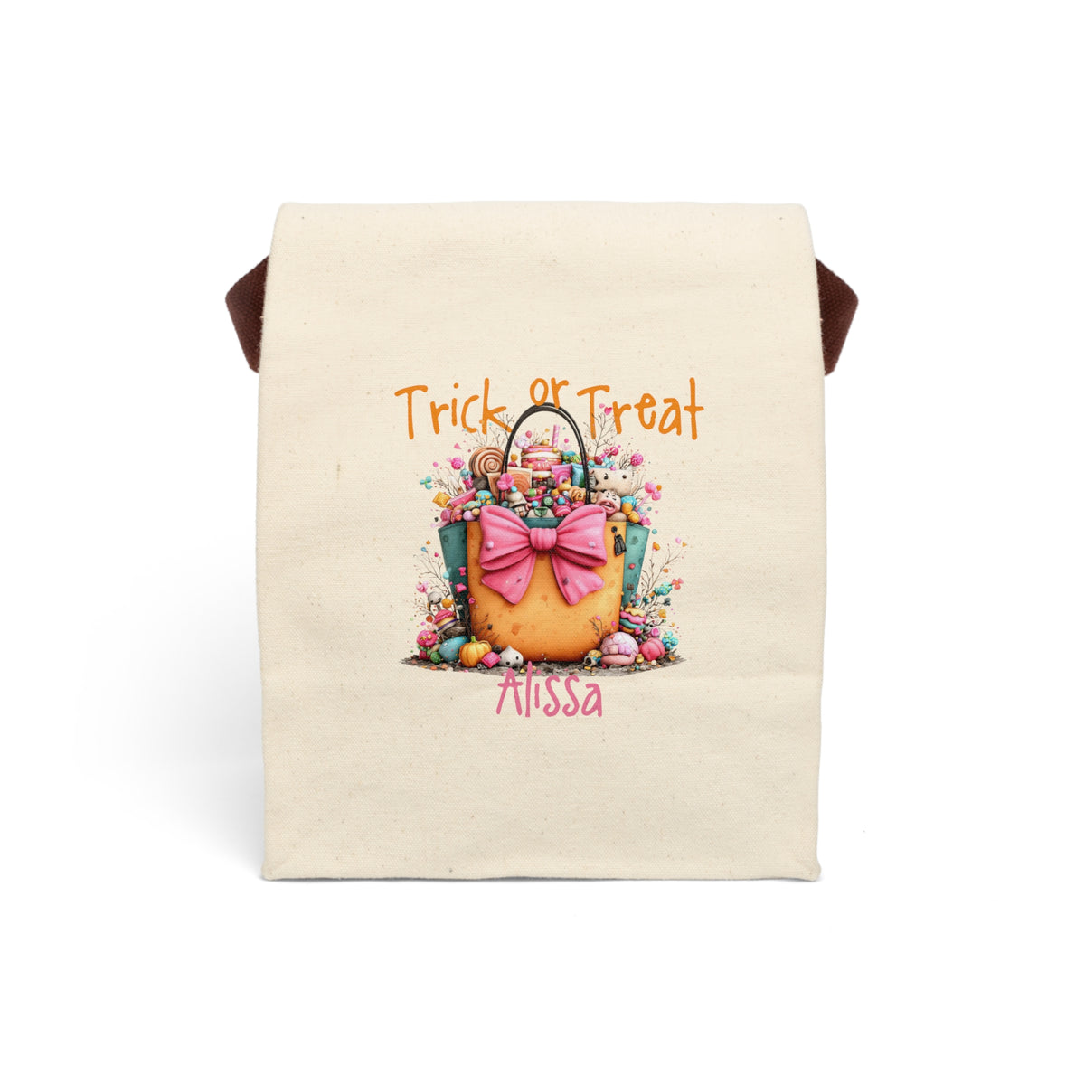 Personalized Trick or Treat candy tote canvas lunch bag with custom name