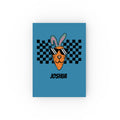 Personalized Cool Carrot Bunny journal blue – teal blue hardcover with retro Easter design and name Joshua