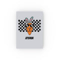 Personalized Cool Carrot Bunny journal grey – grey hardcover with retro Easter bunny design and name Joshua