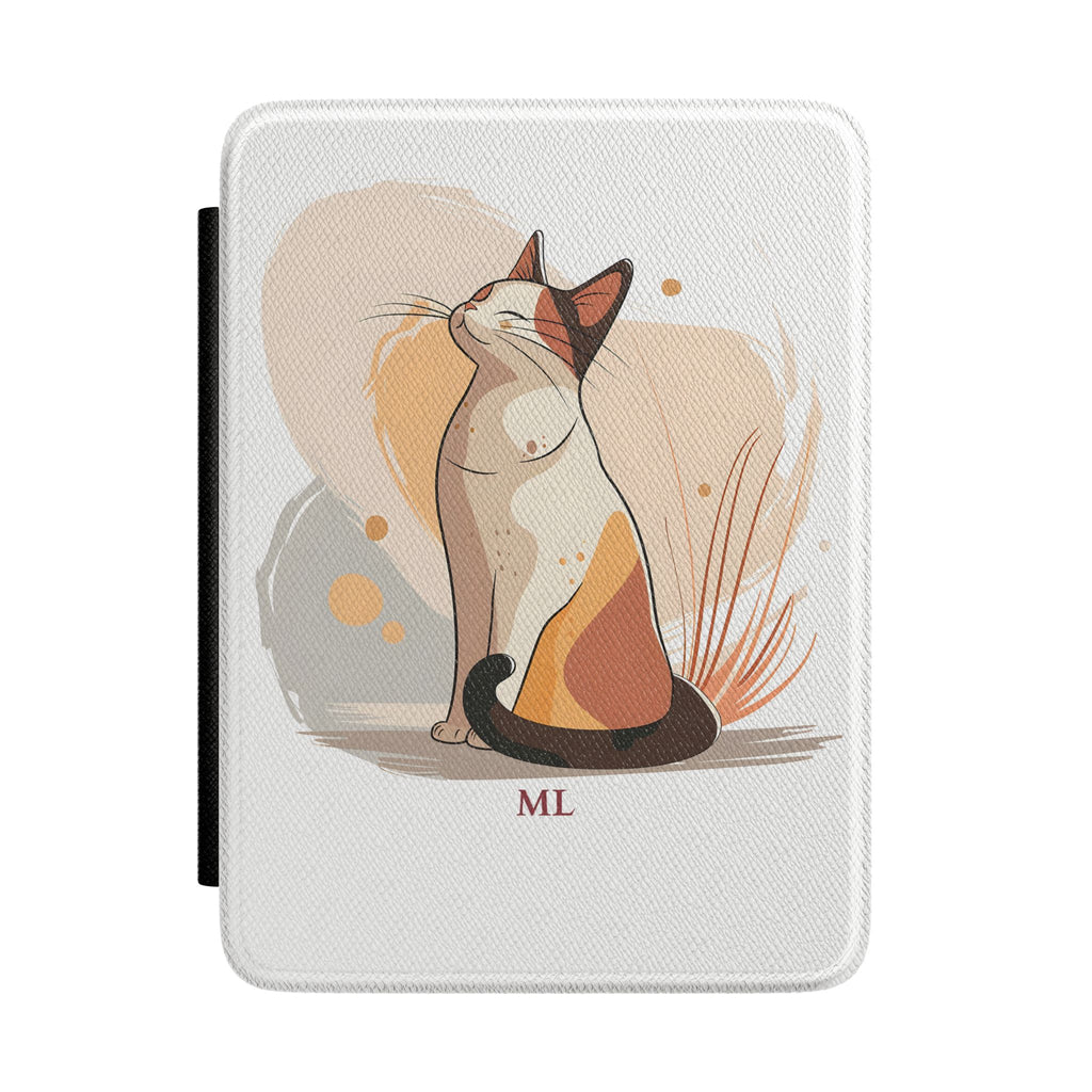 Personalized cat kindle case with calico cat portrait design, main product shot