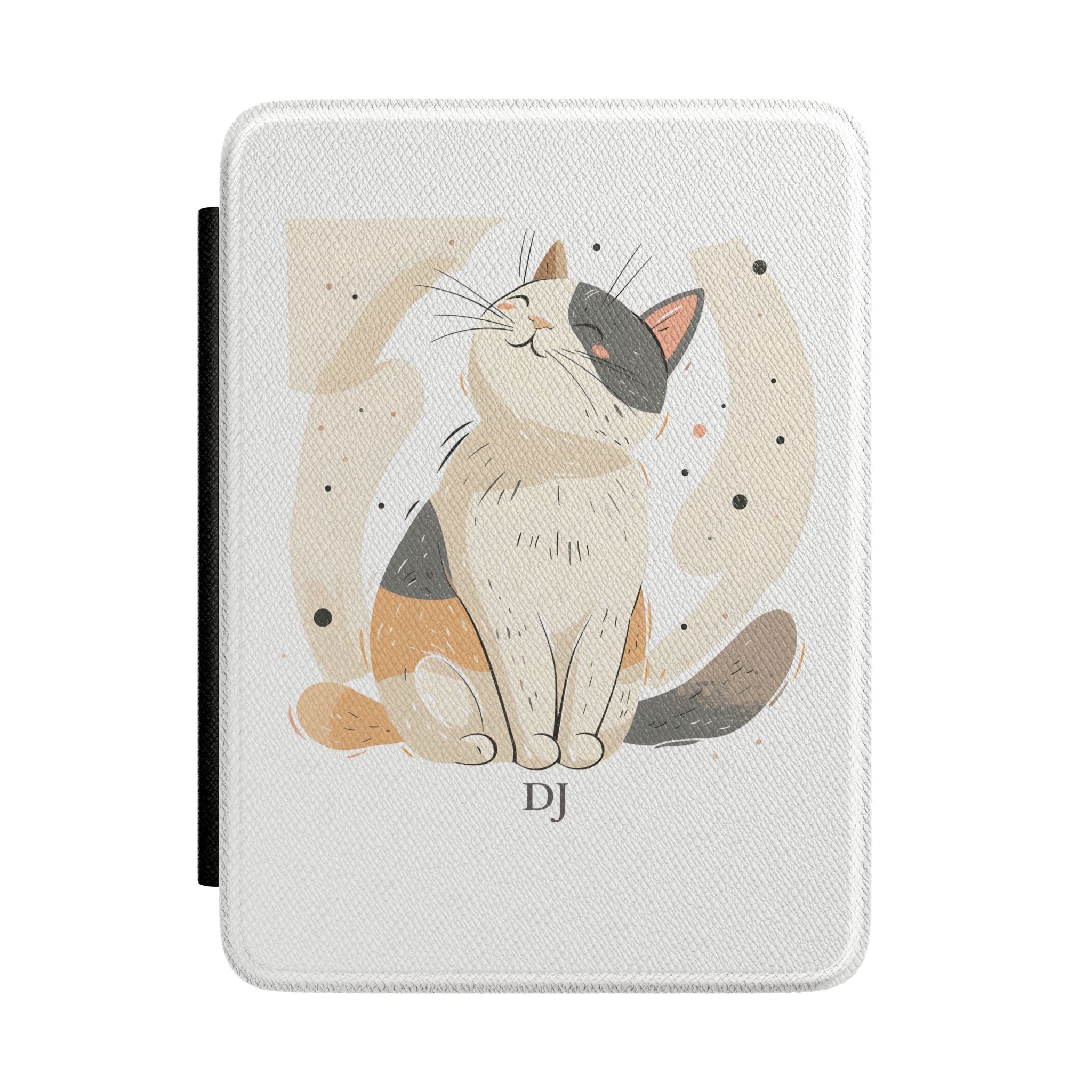 Personalized cat kindle case with sleepy cream cat design, main product shot
