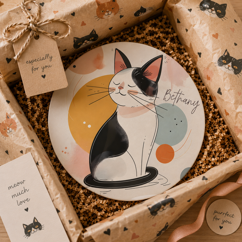 Close-up of neoprene texture and stitched edge on pastel geometric cat mouse pad