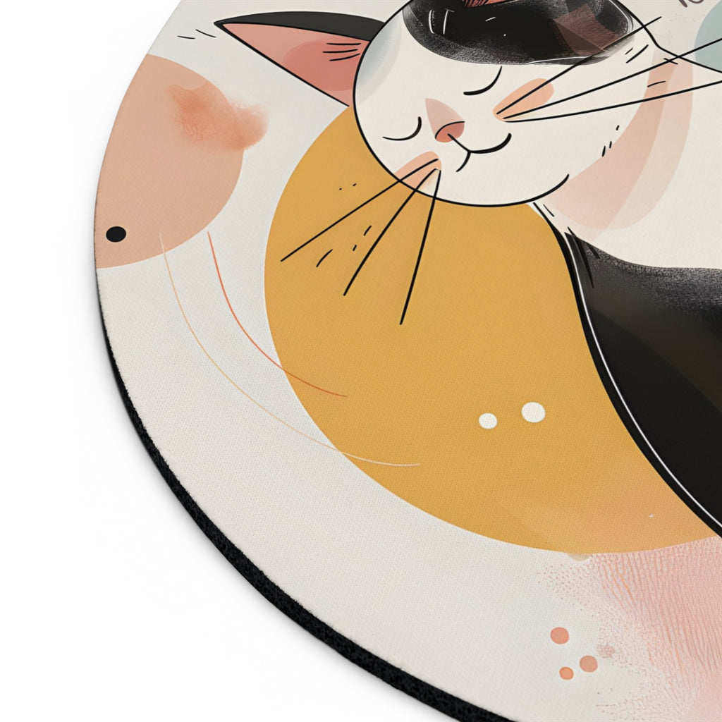 Underside of personalized pastel geometric cat mouse pad showing non-slip rubber base