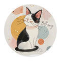Personalized round cat mouse pad with custom name, pastel geometric design