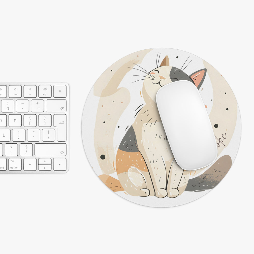 Personalized siamese style cat mouse pad shown at true size next to a keyboard